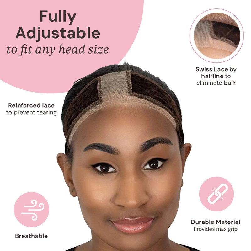 MILANO COLLECTION Wigrip, Premium Lace Wig Band for Women, Fully Adjustable & Reinforced Lace Wig Grip Band by Hairline, Comfortable and Secure Glueless Velvet Headband, Chocolate Brown, 2 Pack - Image 4