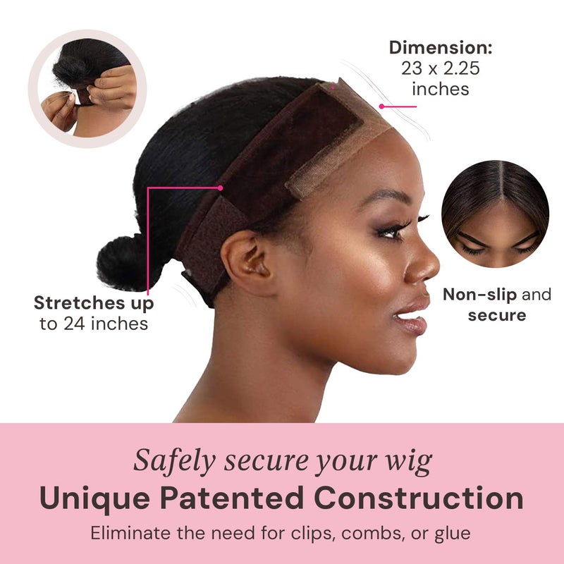 MILANO COLLECTION Wigrip, Premium Lace Wig Band for Women, Fully Adjustable & Reinforced Lace Wig Grip Band by Hairline, Comfortable and Secure Glueless Velvet Headband, Chocolate Brown, 2 Pack - Image 3