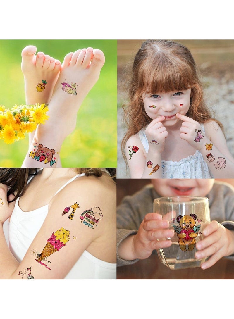 قوس قزح أورينبو وشم حيوانات لامع مؤقت للأطفال البنات والأولاد، لوازم حفلات أعياد الميلاد، 12 ورقة، ملصقات جسم مقاومة للماء على شكل حيوانات/فراشات، حورية البحر، أميرة، تصاميم حلوى - Image 5