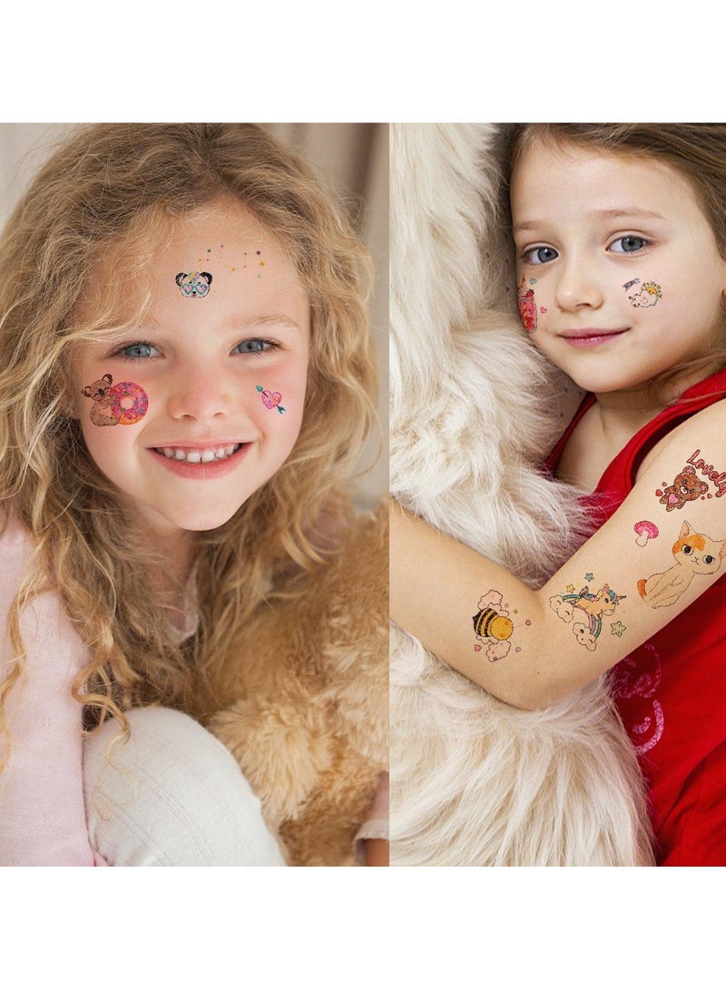 قوس قزح أورينبو وشم حيوانات لامع مؤقت للأطفال البنات والأولاد، لوازم حفلات أعياد الميلاد، 12 ورقة، ملصقات جسم مقاومة للماء على شكل حيوانات/فراشات، حورية البحر، أميرة، تصاميم حلوى - Image 2