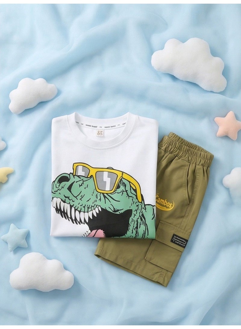 Baby Boy clothes set Child Pure cotton Fashion Dinosaur Print Short Sleeve 2-piece set cozy Children's clothing - Image 3
