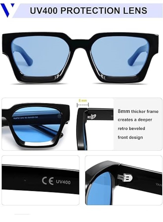 HDCRAFTER نظارات شمسية سميكة مربعة للرجال والنساء بتصميم عتيق مع حماية UV400 - Image 4
