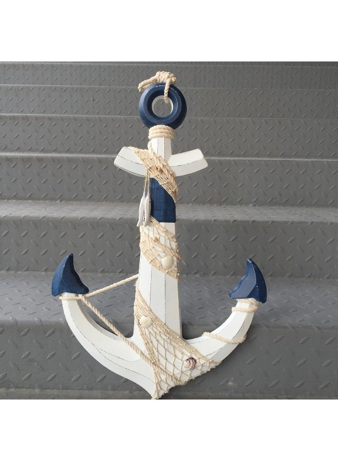 YINZUO YINZUO Rustic Beach Nautical Wood Anchor Wall Decor with Rope  - Image 1