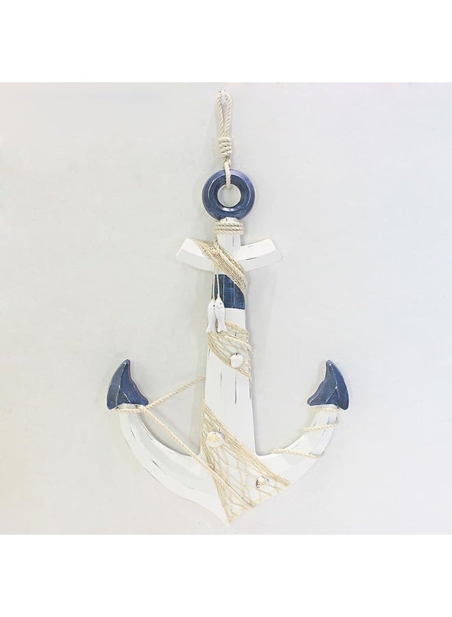 YINZUO YINZUO Rustic Beach Nautical Wood Anchor Wall Decor with Rope  - Image 2