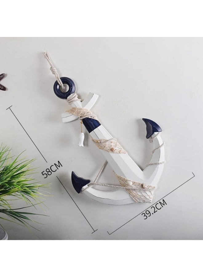 YINZUO YINZUO Rustic Beach Nautical Wood Anchor Wall Decor with Rope  - Image 3