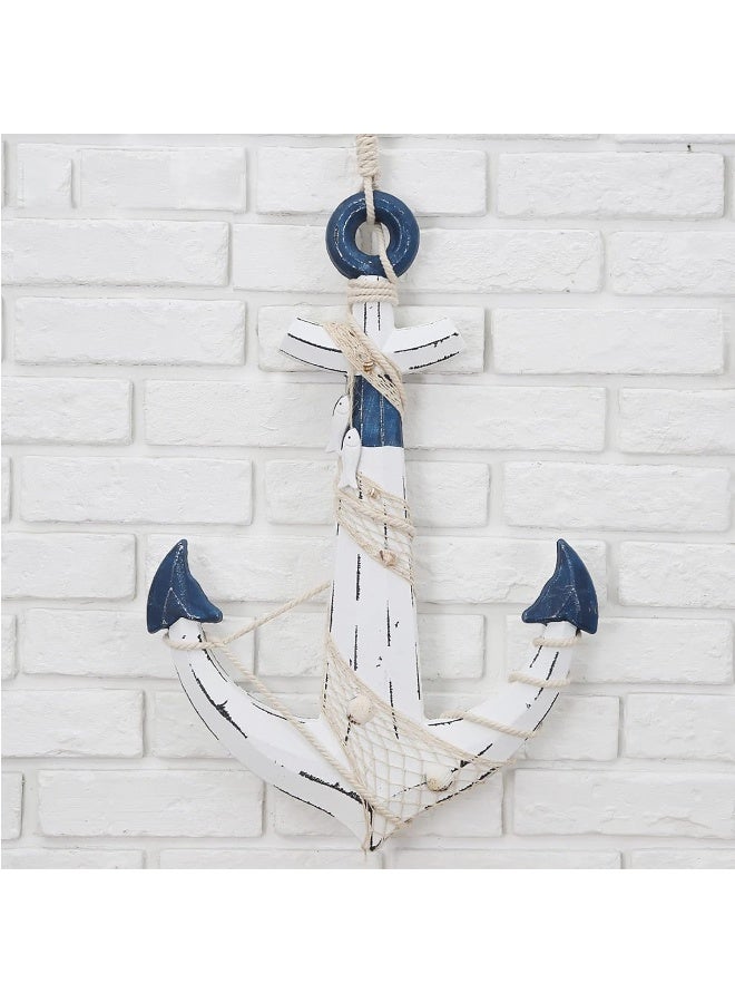 YINZUO YINZUO Rustic Beach Nautical Wood Anchor Wall Decor with Rope  - Image 4