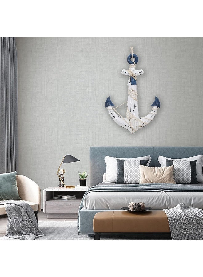 YINZUO YINZUO Rustic Beach Nautical Wood Anchor Wall Decor with Rope  - Image 5
