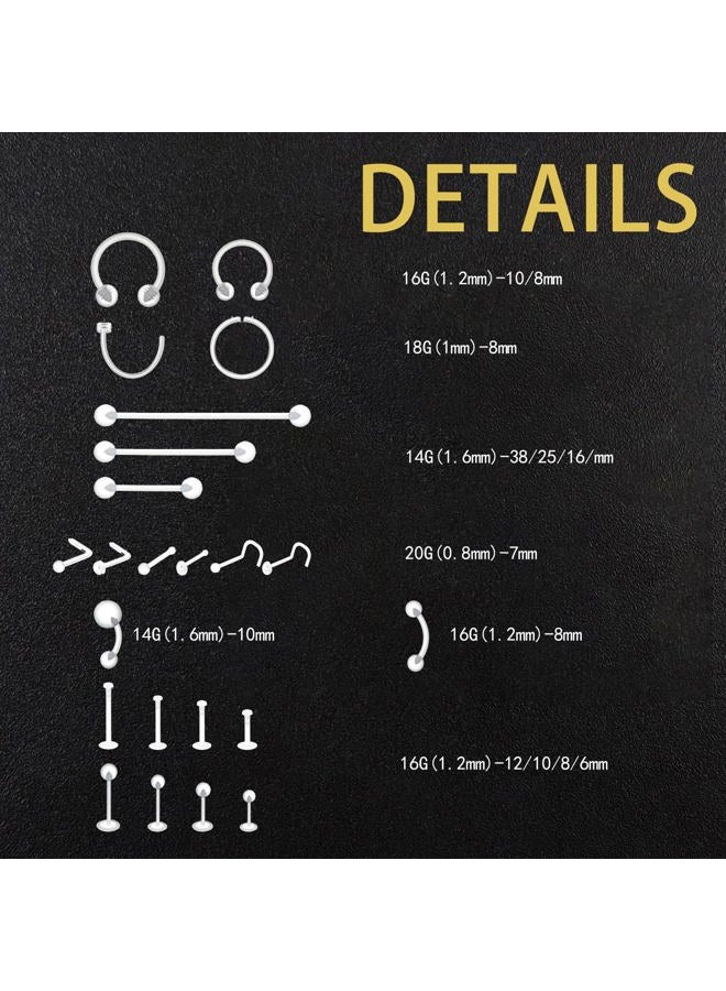 Kysppreu 60Pcs Clear Piercing Retainers for Surgery Bioflex Plastic Piercing Jewelry for Nose Belly Tongue Septum Eyebrow Lip Cartilage Tragus Helix Daith Rook Earring Retainer Industrial Bar Rings for - Image 4