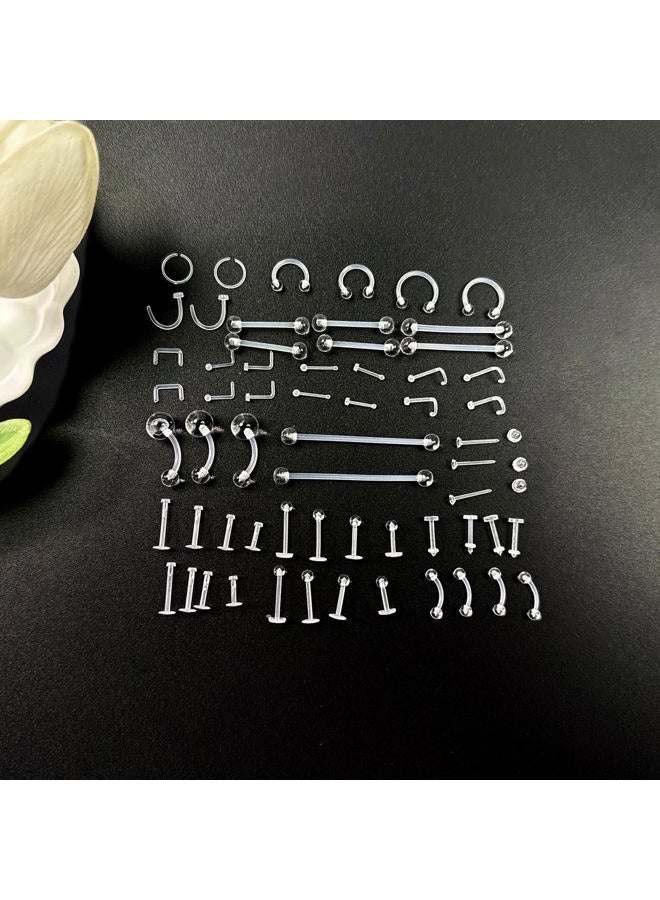 Kysppreu 60Pcs Clear Piercing Retainers for Surgery Bioflex Plastic Piercing Jewelry for Nose Belly Tongue Septum Eyebrow Lip Cartilage Tragus Helix Daith Rook Earring Retainer Industrial Bar Rings for - Image 5