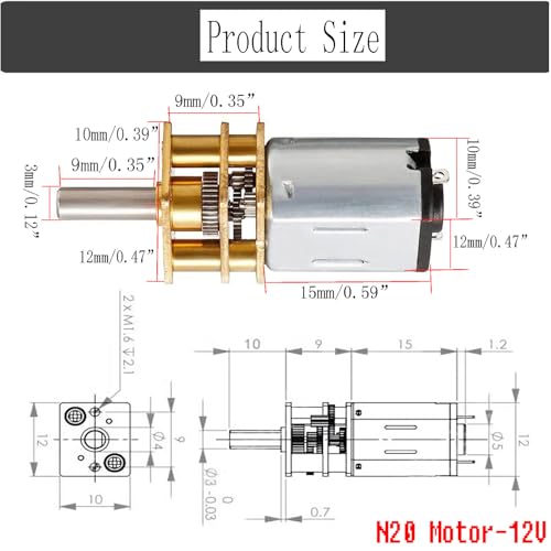 priaolker 12V 300RPM Micro DC Gear Motor with All-Metal Gear Box Motor GA12-N20 3mm Shaft High Torque Gear Motor, Suitable for Robot Models, Reinforced Concrete Cars, DIY RC Toys - (2 pcs) - Image 2