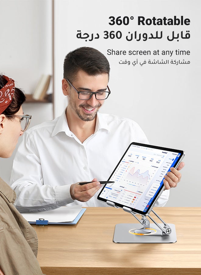 يو جرين حامل تابلت، حامل آيباد مع دوران 360 درجة وتصميم قضيب مزدوج لتعزيز الثبات، حامل معدني قابل للطي والحمل للمكتب، حامل طاولة Kindle/PS/Switch آيفون، جميع الأجهزة مقاس 4-13 بوصة - Image 2