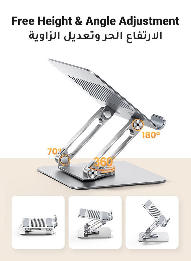 يو جرين حامل تابلت، حامل آيباد مع دوران 360 درجة وتصميم قضيب مزدوج لتعزيز الثبات، حامل معدني قابل للطي والحمل للمكتب، حامل طاولة Kindle/PS/Switch آيفون، جميع الأجهزة مقاس 4-13 بوصة - Image 3