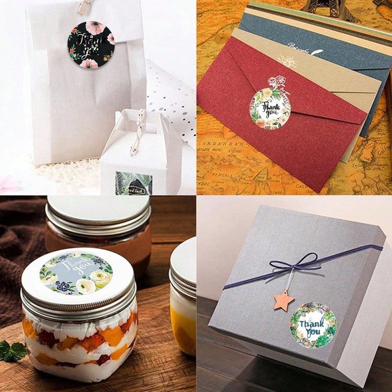 500 stickers/roll Thank you roll round sticker fresh flower roll decoration sealing sticker thank you  label - Image 4