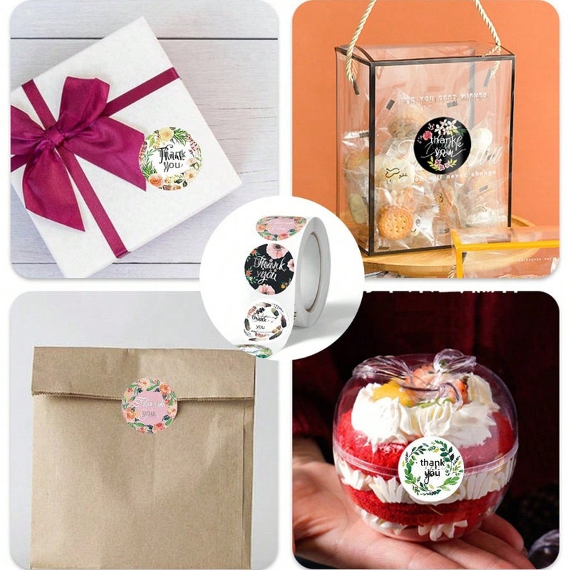 500 stickers/roll Thank you roll round sticker fresh flower roll decoration sealing sticker thank you  label - Image 3