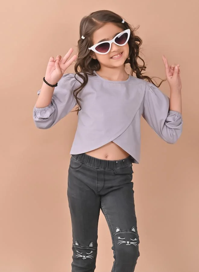 ليل بيكس LilPicks Asymmetric Hem 3/4 Sleeves Crop Top