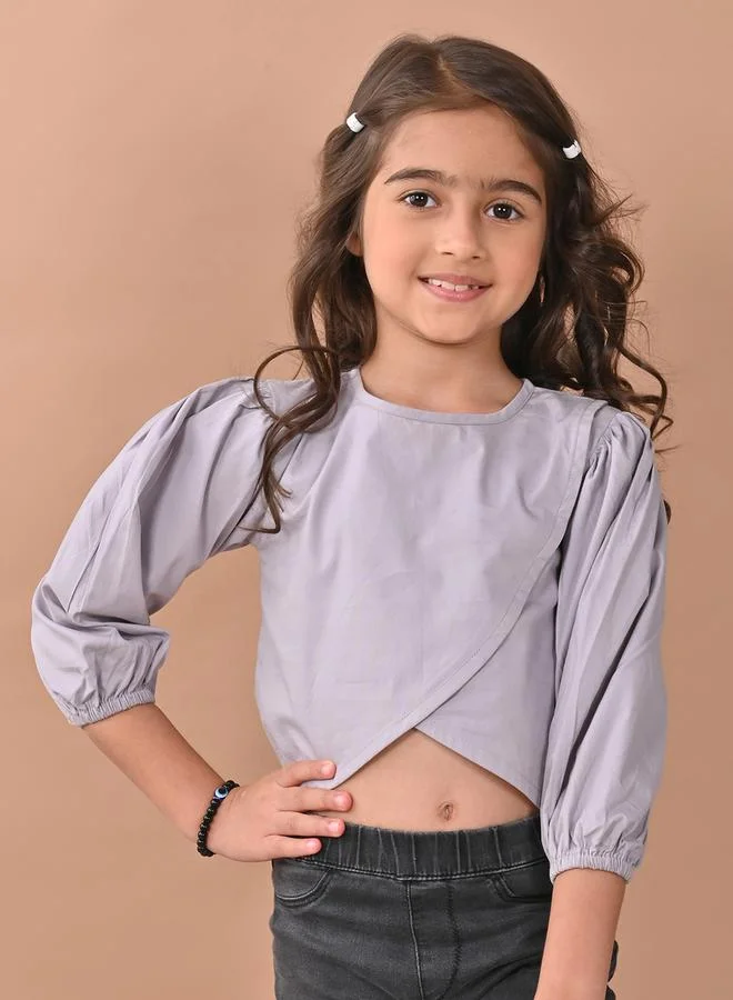ليل بيكس LilPicks Asymmetric Hem 3/4 Sleeves Crop Top
