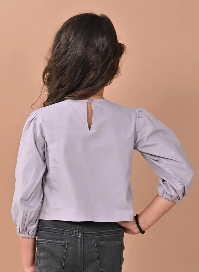 ليل بيكس LilPicks Asymmetric Hem 3/4 Sleeves Crop Top