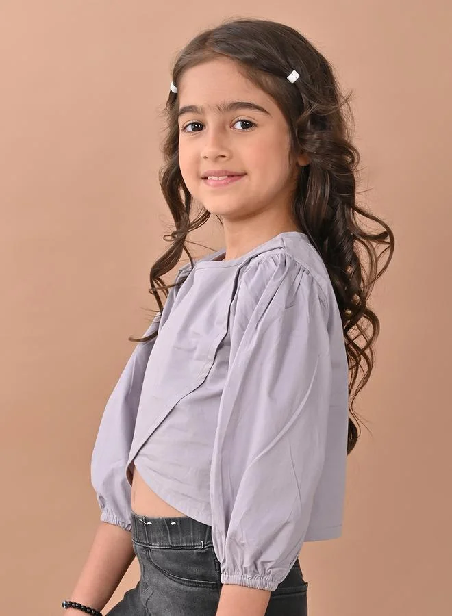 ليل بيكس LilPicks Asymmetric Hem 3/4 Sleeves Crop Top