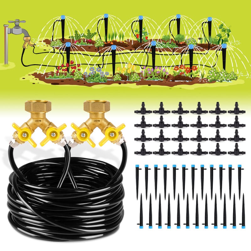 HIRALIY 100ft Drip Irrigation Kit Plant Watering System 8x5mm Blank Distribution Tubing DIY Automatic Irrigation Equipment Set for Garden Greenhouse Flower Bed Patio Lawn
