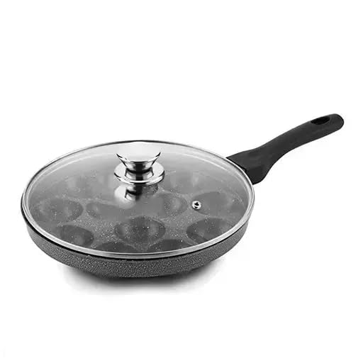 Medigo Non Stick 12 Cavities Appam Pan Paniyarakkal Maker with Glass Lid Aluminium Silver Diameter 21cm - Image 2