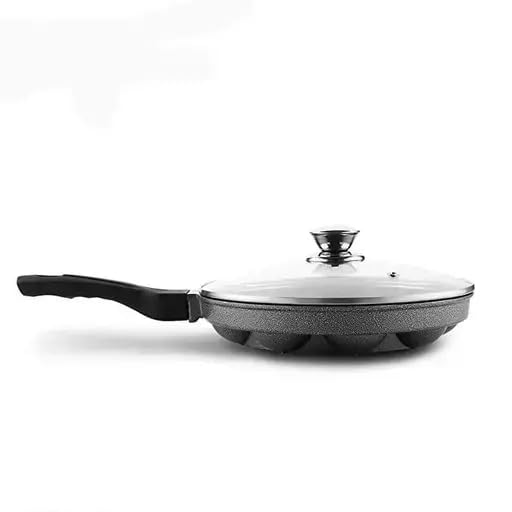 Medigo Non Stick 12 Cavities Appam Pan Paniyarakkal Maker with Glass Lid Aluminium Silver Diameter 21cm - Image 4