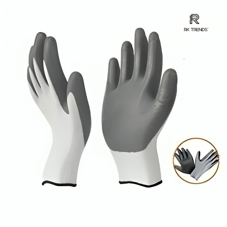 RK TRENDS Safety Gloves - Nylon Nitrile Coated Industrial & Home Cut Resistant Hand Gloves. (Grey (Nitrile Coated), Pack of 84 Pairs) - Image 4