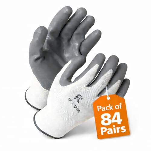 RK TRENDS Safety Gloves - Nylon Nitrile Coated Industrial & Home Cut Resistant Hand Gloves. (Grey (Nitrile Coated), Pack of 84 Pairs) - Image 1