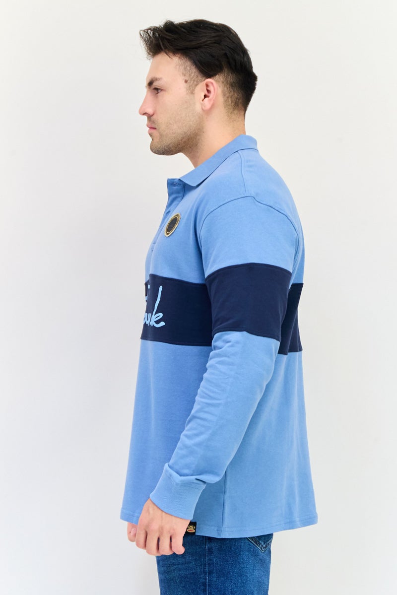 Paul Frank قميص بولو بأكمام طويلة للرجال بتصميم عادي مع شعار العلامة التجارية، أزرق - Image 3