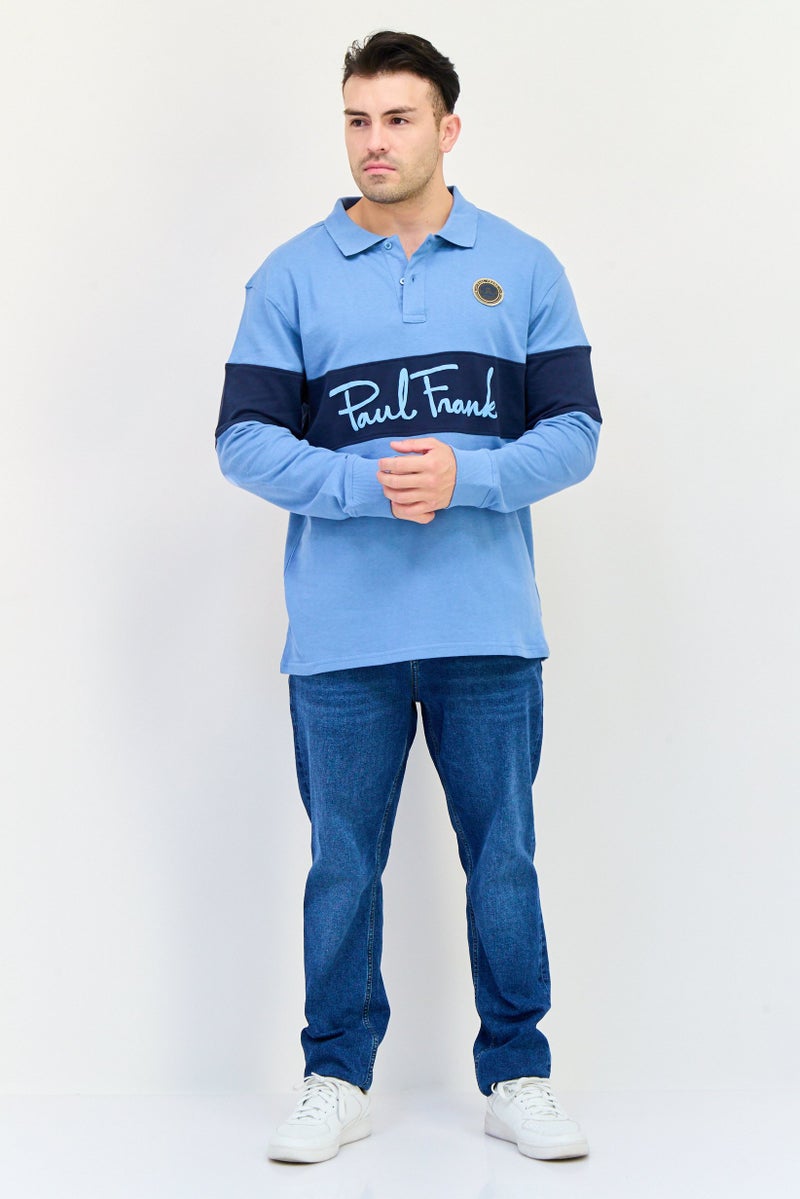 Paul Frank قميص بولو بأكمام طويلة للرجال بتصميم عادي مع شعار العلامة التجارية، أزرق - Image 2