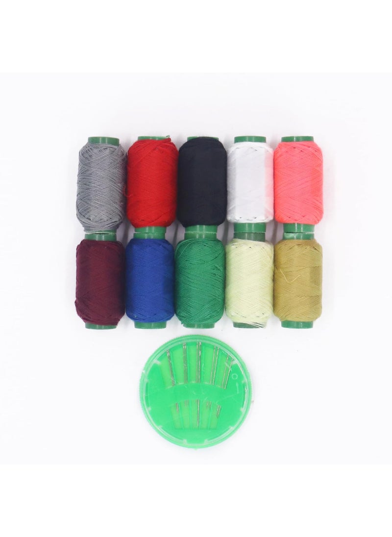 NFI essentials NFI Essentials 10 Assorted Colour Set of Polyester All-Purpose Sewing Threads for Embroidery and Sewing Machine DIY Embroidery with Sewing Needle Set  - Image 1