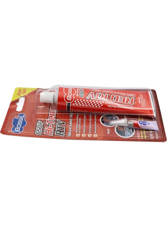 Bossil Hi-Temp 100% Silicone Gasket Maker 650F Red Rtv Heavy Duty Permanently Flexible - Image 2