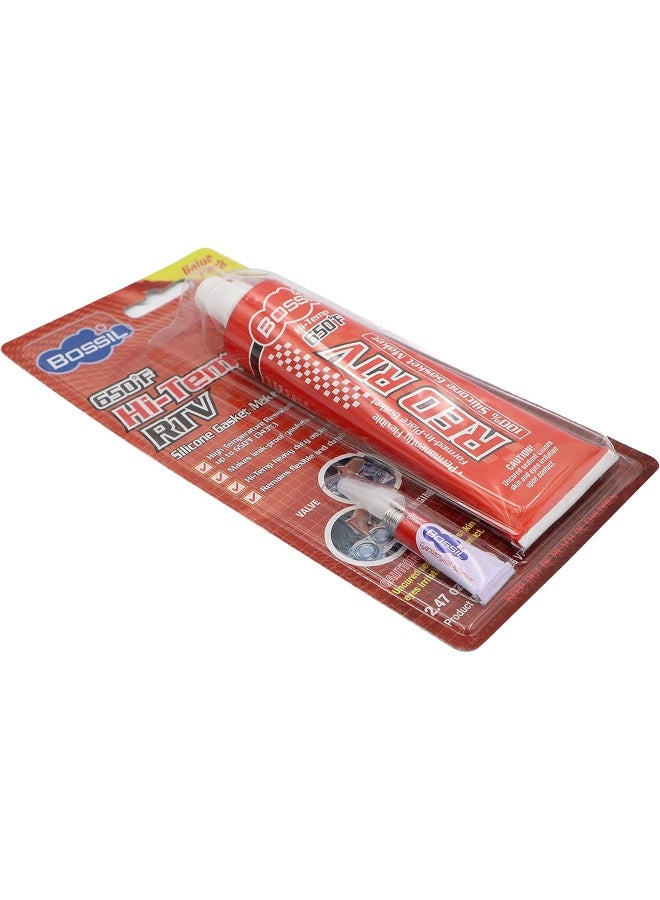 Bossil Hi-Temp 100% Silicone Gasket Maker 650F Red Rtv Heavy Duty Permanently Flexible - Image 3