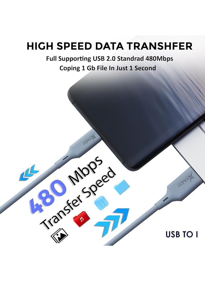 45W Type C To I Pin USB 2M Cable With Power Delivery 480Mbps Data Sync Cable Compatible With Iphone Ipad Macbook Air Grey
