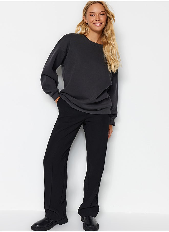 trendyol - Anthracite Oversize/Relaxed Fit Basic Crew Neck Thick/Polar inside Knitted Sweatshirt TWOAW24SW00102 - Image 1