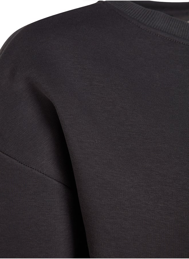 trendyol - Anthracite Oversize/Relaxed Fit Basic Crew Neck Thick/Polar inside Knitted Sweatshirt TWOAW24SW00102 - Image 1