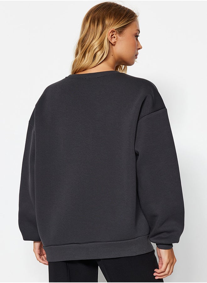 trendyol - Anthracite Oversize/Relaxed Fit Basic Crew Neck Thick/Polar inside Knitted Sweatshirt TWOAW24SW00102 - Image 1