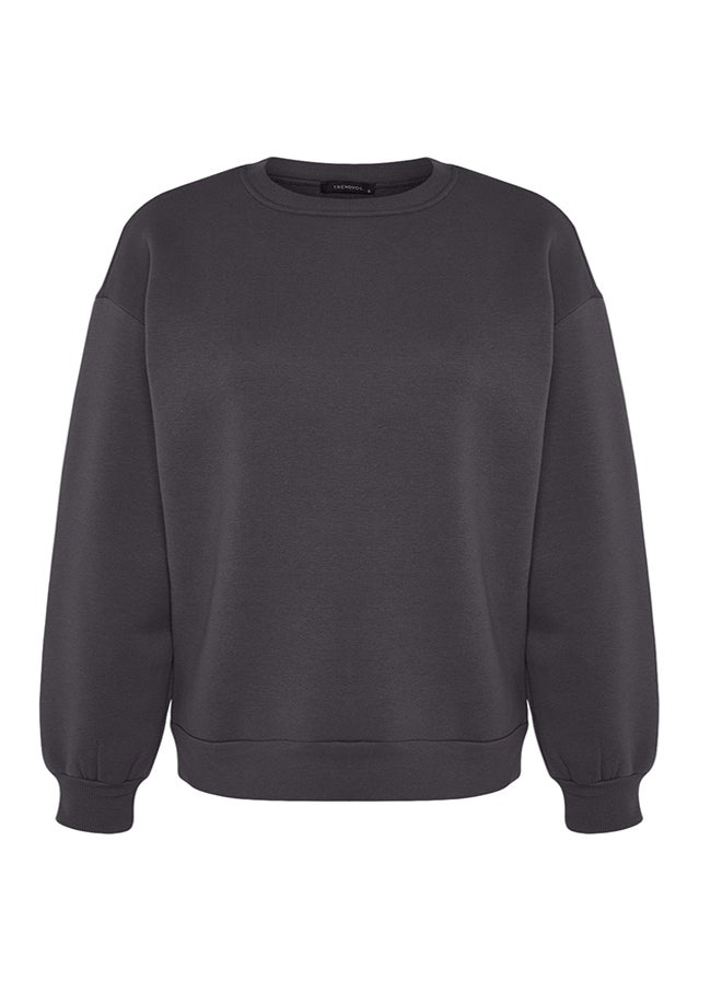 trendyol - Anthracite Oversize/Relaxed Fit Basic Crew Neck Thick/Polar inside Knitted Sweatshirt TWOAW24SW00102 - Image 1