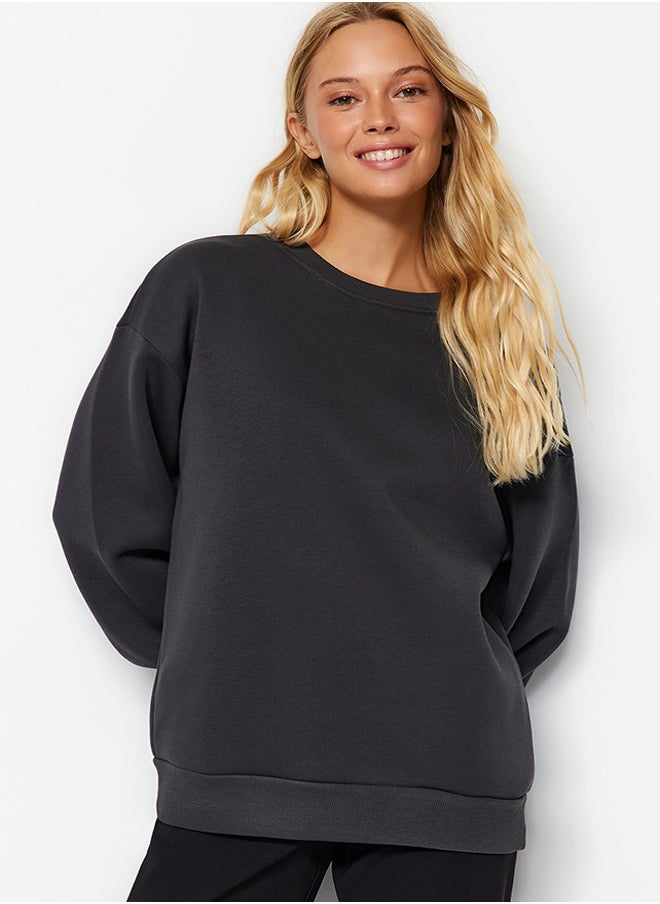 trendyol - Anthracite Oversize/Relaxed Fit Basic Crew Neck Thick/Polar inside Knitted Sweatshirt TWOAW24SW00102 - Image 1