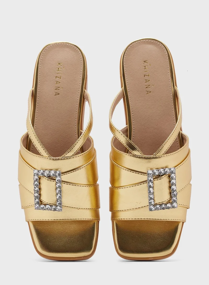 Khizana Encrusted Buckle Double Strap Flat Sandal