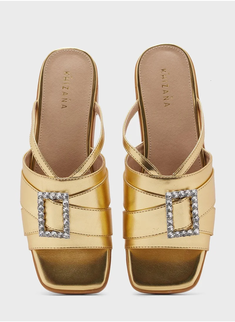 Khizana Encrusted Buckle Double Strap Flat Sandal