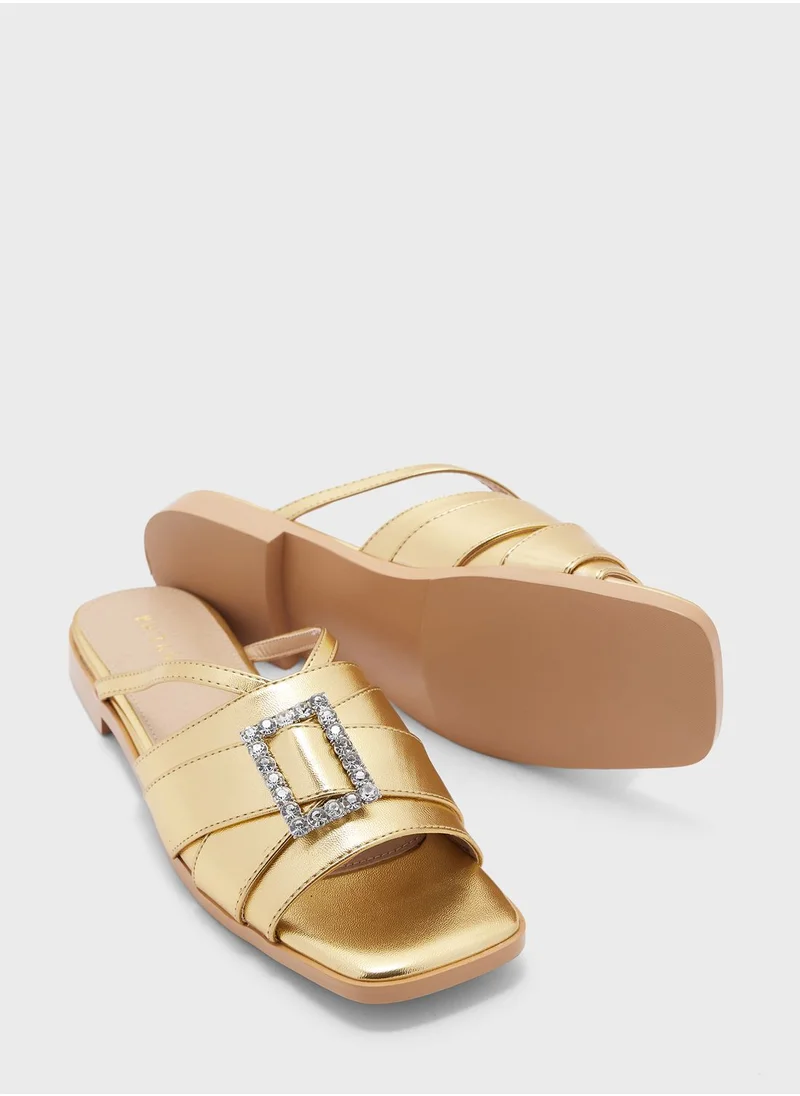 Khizana Encrusted Buckle Double Strap Flat Sandal