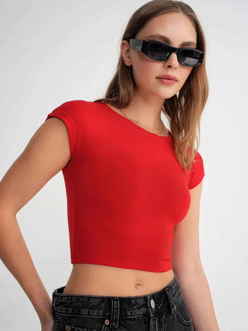 MixRay Red MIXRAY Slim Fit Crop T-Shirt for Women | Best Price UAE