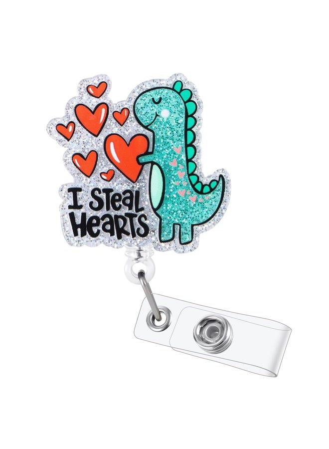 BEZTN I Steal Hearts Cute Dinosaur Badge Reel, Retractable ID Card Funny Badge Holder with Alligator Clip, Name Tag Badge Buddy for Nurse Doctor Nursing Student Teacher Social Worker RN CNA LPN MA Gifts - Image 1