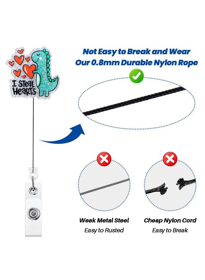 BEZTN I Steal Hearts Cute Dinosaur Badge Reel, Retractable ID Card Funny Badge Holder with Alligator Clip, Name Tag Badge Buddy for Nurse Doctor Nursing Student Teacher Social Worker RN CNA LPN MA Gifts - Image 5