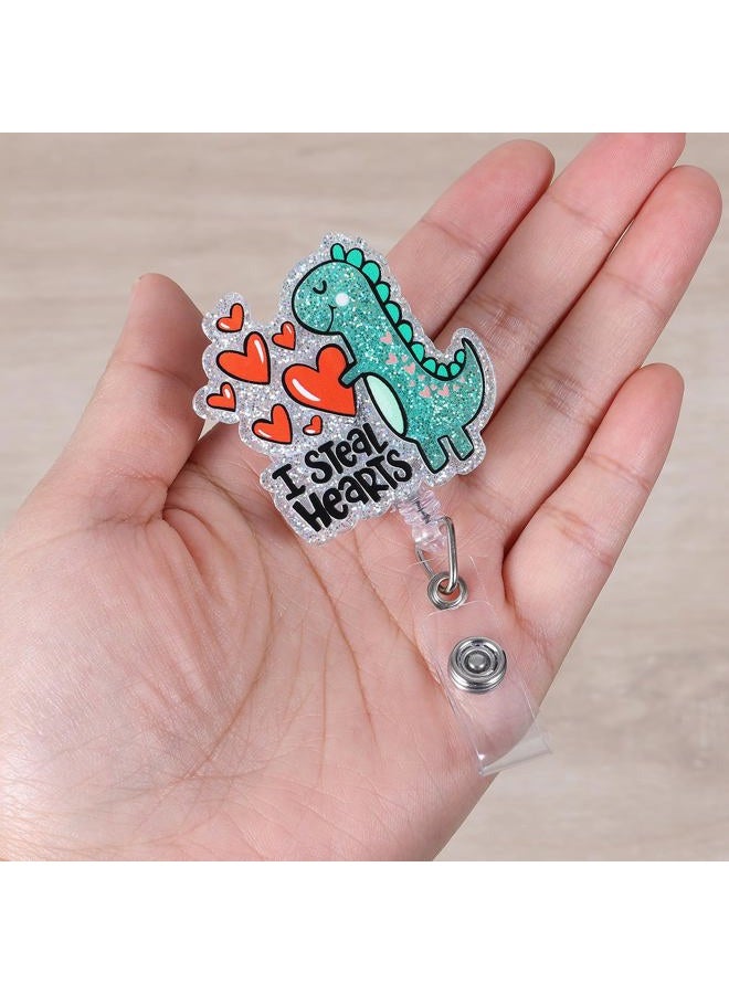 BEZTN I Steal Hearts Cute Dinosaur Badge Reel, Retractable ID Card Funny Badge Holder with Alligator Clip, Name Tag Badge Buddy for Nurse Doctor Nursing Student Teacher Social Worker RN CNA LPN MA Gifts - Image 3