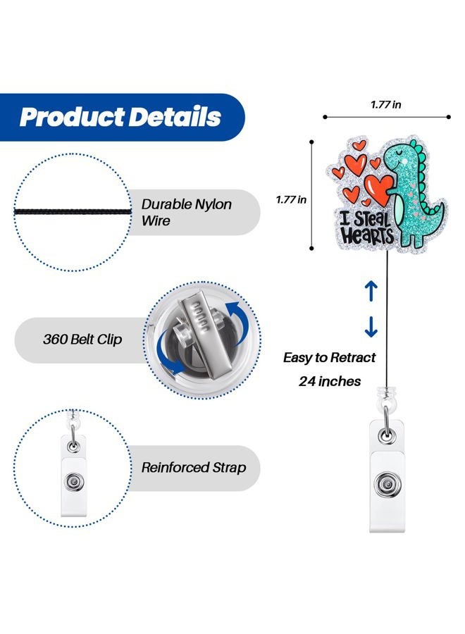BEZTN I Steal Hearts Cute Dinosaur Badge Reel, Retractable ID Card Funny Badge Holder with Alligator Clip, Name Tag Badge Buddy for Nurse Doctor Nursing Student Teacher Social Worker RN CNA LPN MA Gifts - Image 4