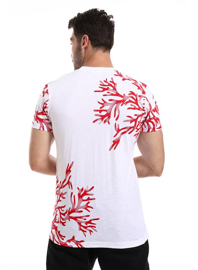 WHITE RABBIT White Rabbit White & Red Coral Reef Printed Corners Slip On Tee  - Image 3