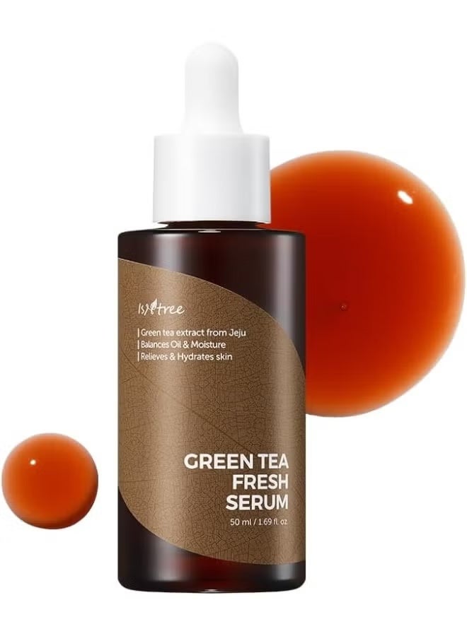 IsNtree Green Tea Fresh Serum 50ml | Jeju Green Tea Extract | Controls Excessive Sebum | Balances Oil & Moisture | Relieves & Hydrates Skin | Korean Skincare