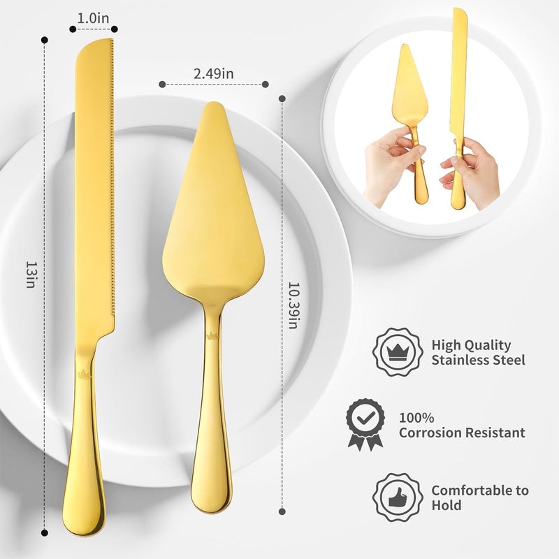 SANEXC Cake Cutting Set for Wedding - Extended Cake Knife And Server Set Thickened Stainless Steel Cake Cutter and Pie Spatula Great for Birthday Anniversary Christmas Gift Gold 2 Pcs - Image 3