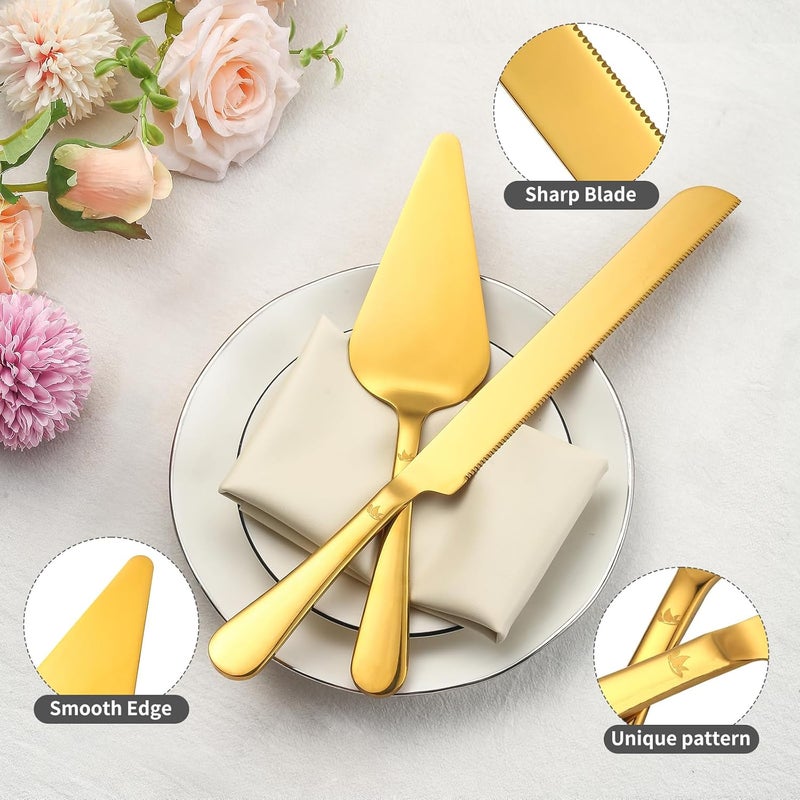 SANEXC Cake Cutting Set for Wedding - Extended Cake Knife And Server Set Thickened Stainless Steel Cake Cutter and Pie Spatula Great for Birthday Anniversary Christmas Gift Gold 2 Pcs - Image 4